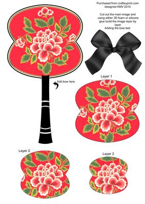 Red Lotus Flower Oriental Hand Fan Topper
