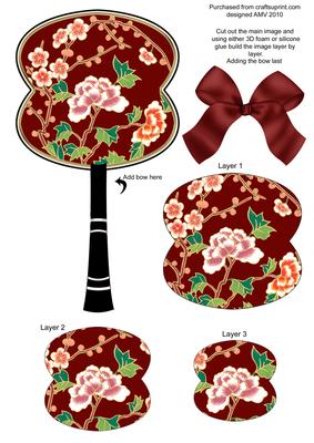 Plum Cherry Blossom Oriental Hand Fan 3D Topper