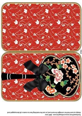Black Cherry Blossom Oriental Hand Fan Card