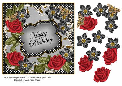 Red Black Fmk Happy Birthday 7in Fancy Decoupage Topper