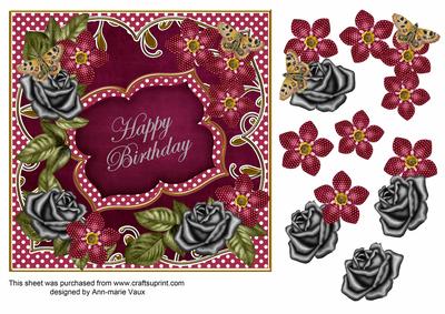 Cerise Fmk Happy Birthday 7in Fancy Decoupage Topper