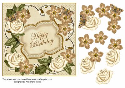 Cream Fmk Happy Birthday 7in Fancy Decoupage Topper