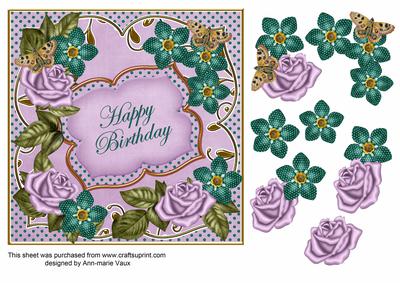 Lilac Peacock Fmk Happy Birthday 7in Fancy Decoupage Topper
