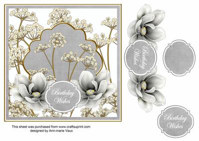 Silver Magnolia Birthday Wishes 7in Time Flower Deco Topper