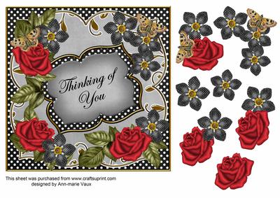 Red Black Fmk Thinking of You 7in Fancy Decoupage Topper