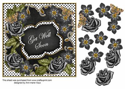 Black White Fmk Get Well Soon 7in Fancy Decoupage Topper