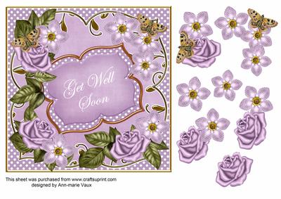Lilac Fmk Get Well Soon 7in Fancy Decoupage Topper