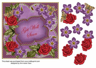 Red Purple Fmk Get Well Soon 7in Fancy Decoupage Topper