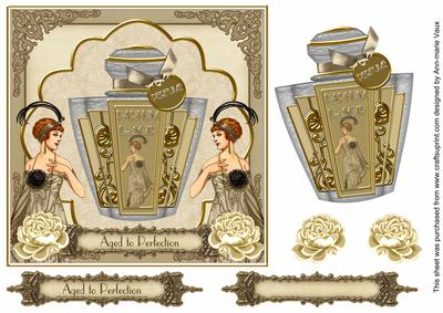 Cream Art Deco Perfume Aged to Perfection 7in Deco Topper