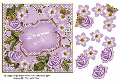 Lilac Fmk Life Begins at 80 7in Fancy Decoupage Topper