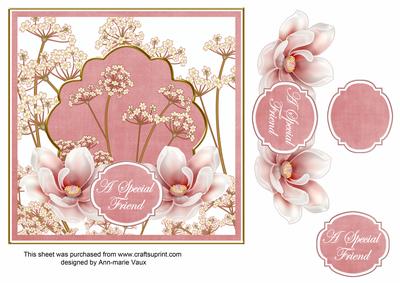 Pink Magnolia Special Friend 7in Time Flower Deco Topper