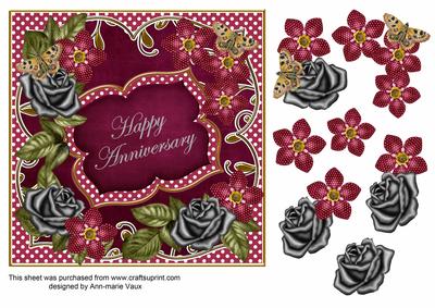 Cerise Fmk Happy Anniversary 7in Fancy Decoupage Topper