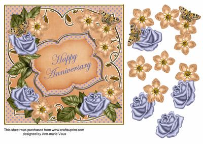 Peach Blue Fmk Happy Anniversary 7in Fancy Decoupage Topper