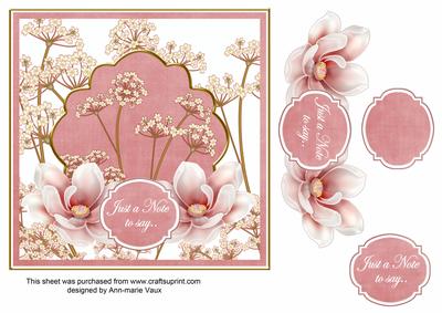 Pink Magnolia Just a Note 7in Time Flower Deco Topper