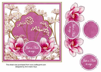 Cerise Magnolia Just a Note 7in Time Flower Deco Topper