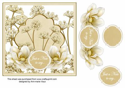 Cream Magnolia Just a Note 7in Time Flower Deco Topper