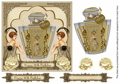 Cream Art Deco Perfume 30th Birthday 7in Decoupage Topper