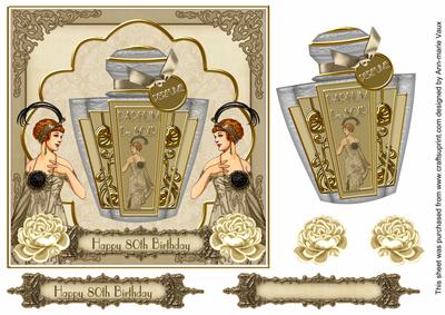Cream Art Deco Perfume 80th Birthday 7in Decoupage Topper