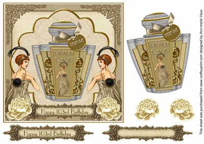 Cream Art Deco Perfume 103rd Birthday 7in Decoupage Topper