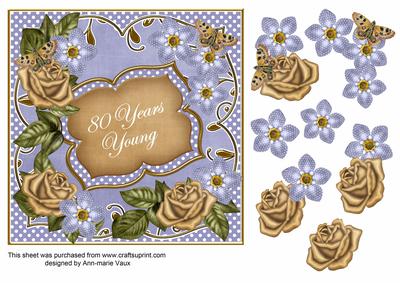 Blue Gold Fmk 80 Years Young 7in Fancy Decoupage Topper
