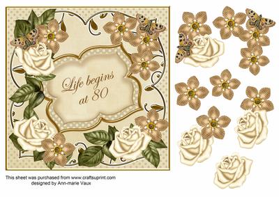Cream Fmk Life Begins at 80 7in Fancy Decoupage Topper