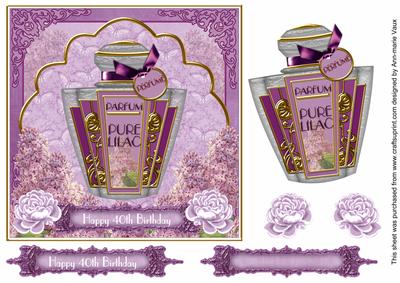 Lilac Floral Perfume 40th Birthday 7in Decoupage Topper