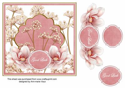 Pink Magnolia Good Luck 7in Time Flower Deco Topper