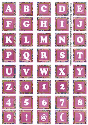 Cerise Paisley Weave Mix Alphabet Tile Embellishment Sheet