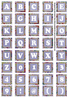 Blue Paisley Weave Mix Alphabet Tile Embellishment Sheet