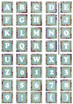 Dteal Paisley Weave Mix Alphabet Tile Embellishment Sheet