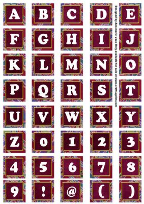 Hot Pink Paisley Weave Mix Alphabet Tile Embellishment Sheet