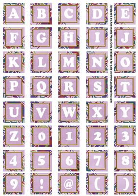Lilac Paisley Weave Mix Alphabet Tile Embellishment Sheet