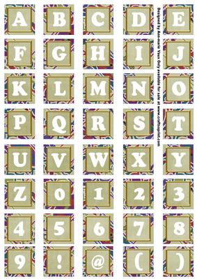 Olive Paisley Weave Mix Alphabet Tile Embellishment Sheet