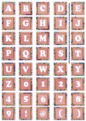 Pink Paisley Weave Mix Alphabet Tile Embellishment Sheet