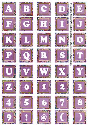 Purple Paisley Weave Mix Alphabet Tile Embellishment Sheet