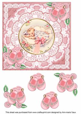 Baby Girl Its a Girl 7in Doily Decoupage Topper