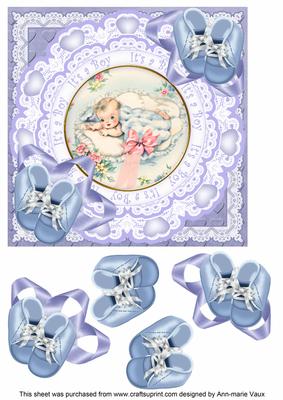 Baby Boy Its a Boy 7in Doily Decoupage Topper
