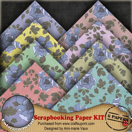 Blue Florals Colours1 Scrapbooking 8 Paper Kit