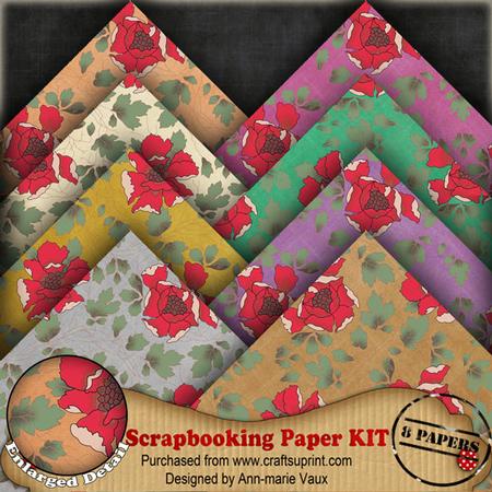 Red Floral Colours2 Scrapbooking 8 Paper Kit