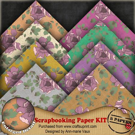 Purple Florals Colours2 Scrapbooking 8 Paper Kit