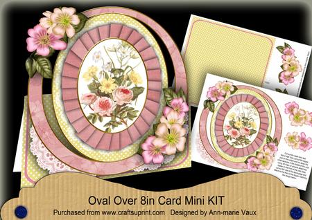 Pink Lemon Roses Oval Over 3D Mini Card Kit