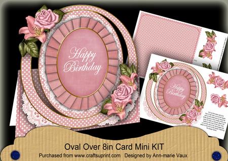 Pink Roses Happy Birthday Oval Over 3D Mini Card Kit