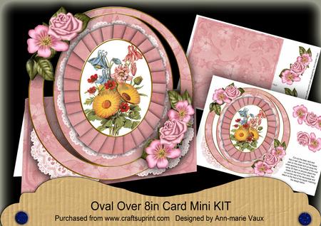 Mixed Pink Blossoms Oval Over 3D Mini Card Kit