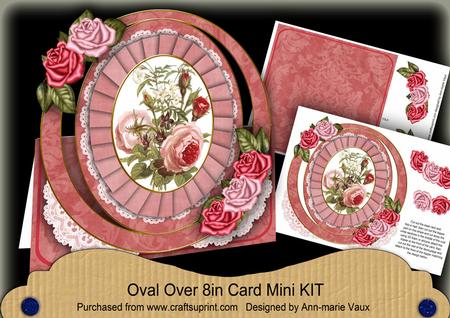 Deep Pink Roses Oval Over 3D Mini Card Kit