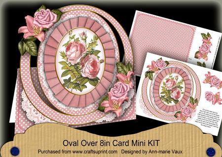 Pink Roses Mix Oval Over 3D Mini Card Kit