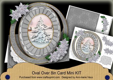 Silver Snow Tree Oval Over 3D Mini Card Kit