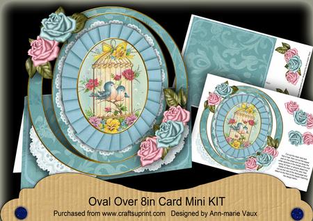 Teal Floral Birdcage Oval Over 3D Mini Card Kit