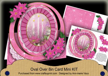 Cerise Christmas Candles Oval Over 3D Mini Card Kit