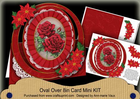 Red Christmas Roses Oval Over 3D Mini Card Kit