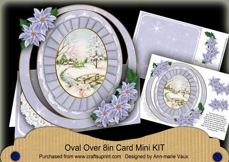 Blue Christmas Snowscene Oval Over 3D Mini Card Kit